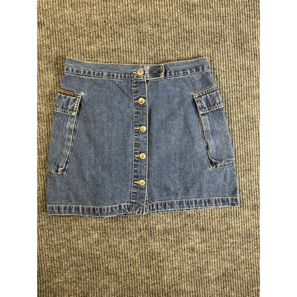 Y2K No Excuses Women's Cargo Denim Skirt‎ Blue Button Front Pockets Size 9/10